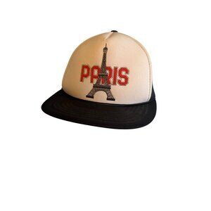 Paris Eiffel Tower Trucker Hat With Black Mesh Back & Adjustable Snap Closure